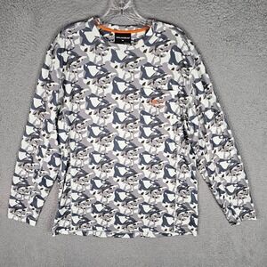 Grundens Fishing Tee Shirt Mens Medium Camo Fish Head Print Long Sleeve Pullover